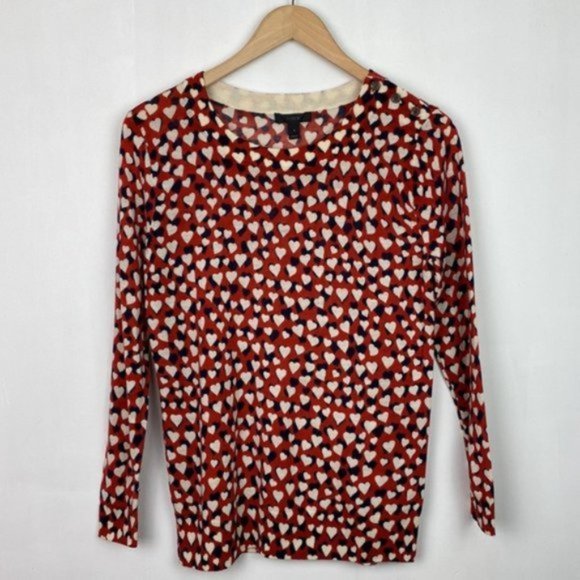 J.Crew S Tippi Printed Hearts Sweater Merino Wool Red Navy Ivory - Picture 2 of 12
